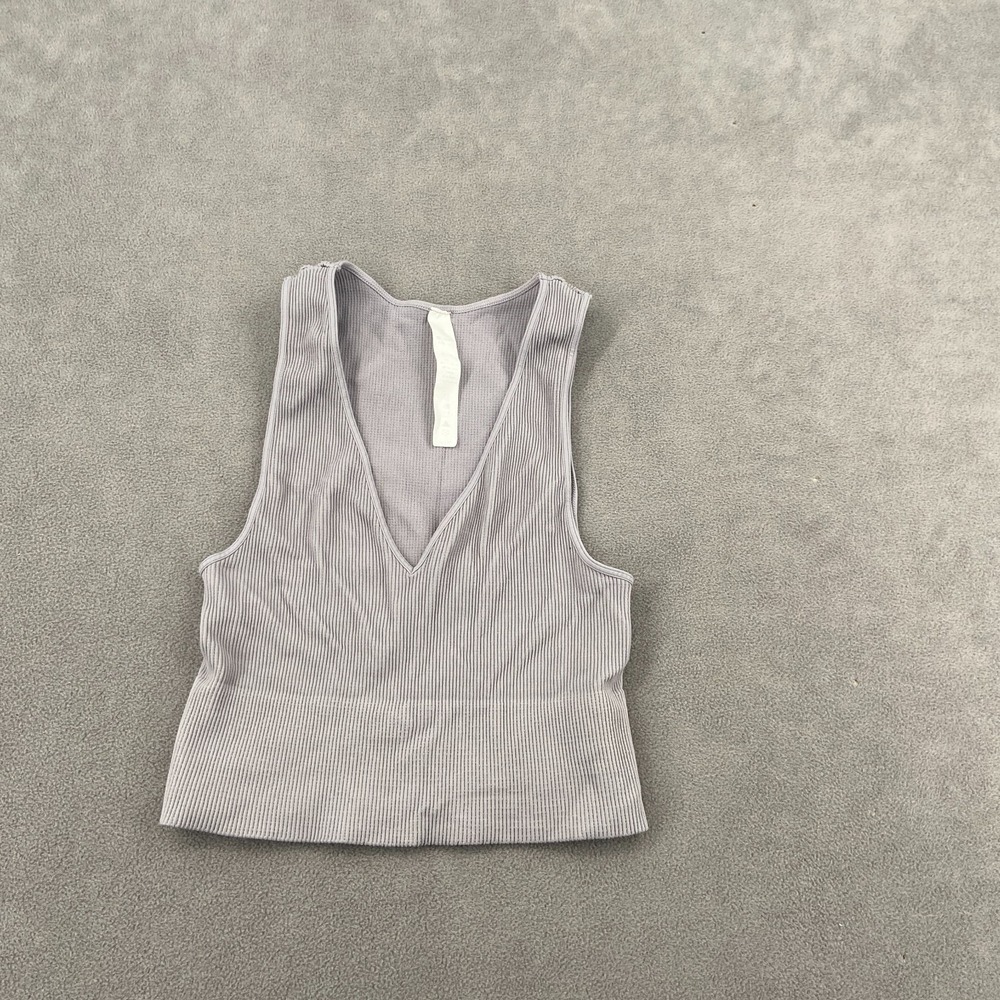 Avocado Seamless Cropped Tank Top Womens M/L Gray Stretch Ribbed Plunge V Neck